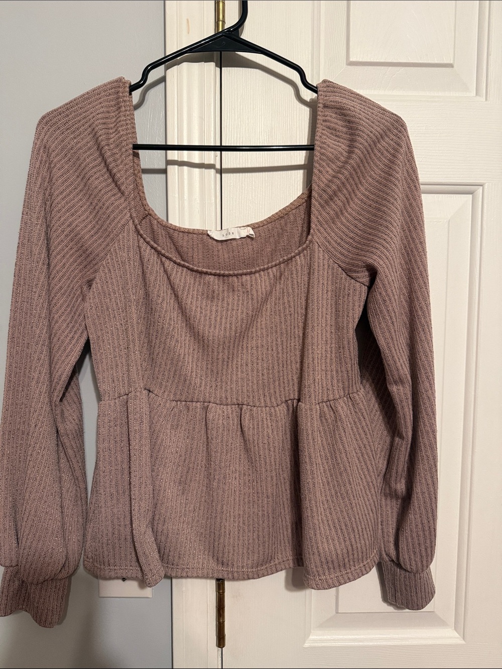 Lush Mauve Ribbed Long Sleeve Peplum Top